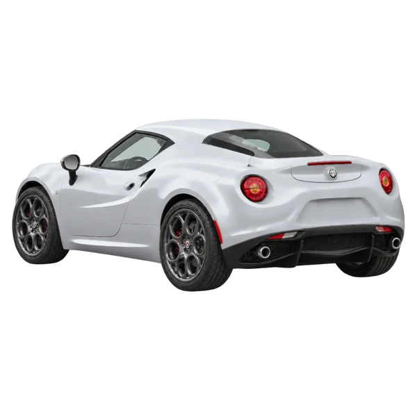 silver 2018 Alfa Romeo 4C rear three-quarter (facing left) view