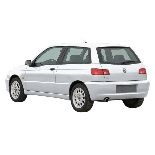 silver 1995 Alfa Romeo Alfa 145 rear three-quarter (facing left) view