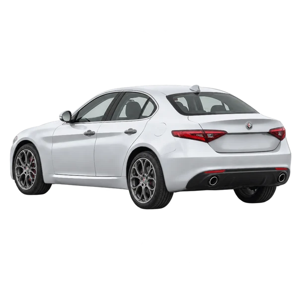 silver 2020 Alfa Romeo Giulia rear three-quarter (facing left) view