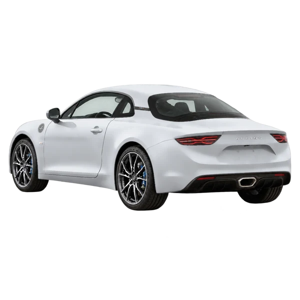 silver 2020 Alpine A110 rear three-quarter (facing left) view