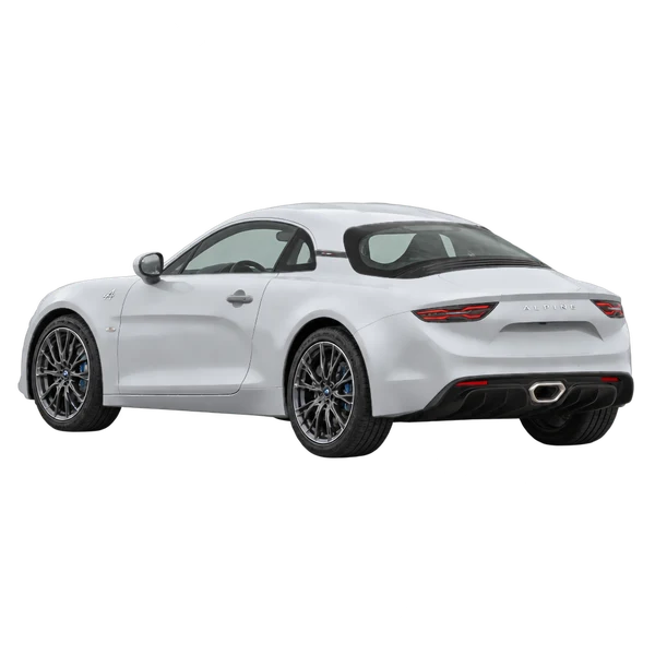 silver 2023 Alpine A110 rear three-quarter (facing left) view