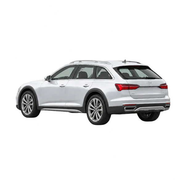 silver 2024 Audi A6 allroad rear three-quarter (facing left) view