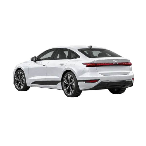 silver 2027 Audi A6 e-tron rear three-quarter (facing left) view