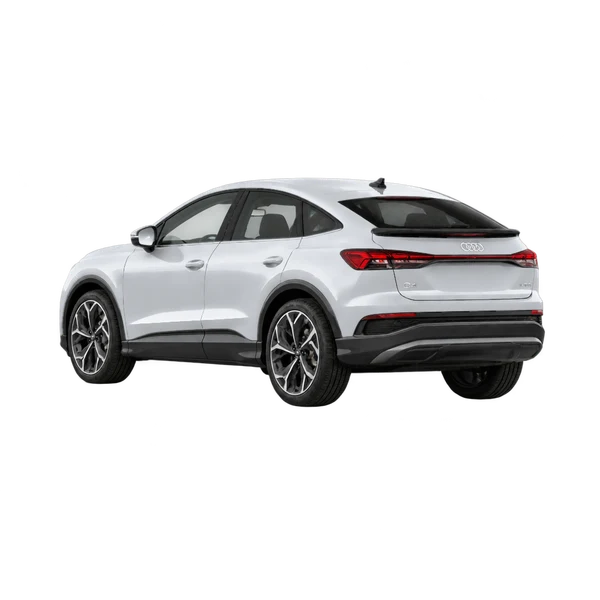 silver 2024 Audi Q4 Sportback E-Tron rear three-quarter (facing left) view