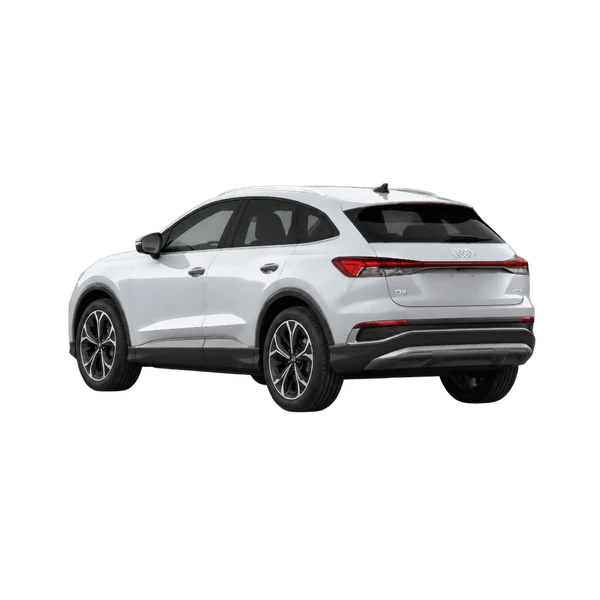 silver 2025 Audi Q4 Sportback E-Tron rear three-quarter (facing left) view