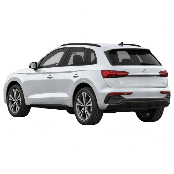 silver 2025 Audi Q5 e rear three-quarter (facing left) view