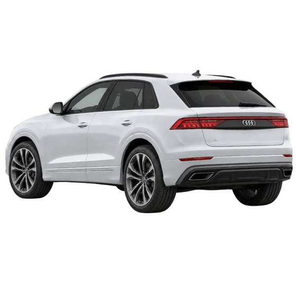 silver 2026 Audi Q8 55 rear three-quarter (facing left) view