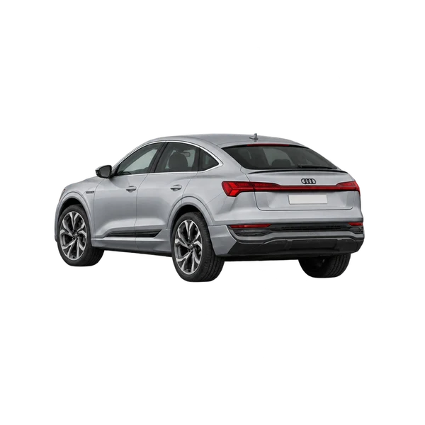 silver 2023 Audi Q8 E-Tron Sportback rear three-quarter (facing left) view