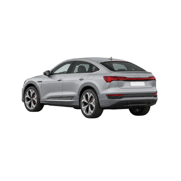 silver 2024 Audi Q8 E-Tron Sportback rear three-quarter (facing left) view