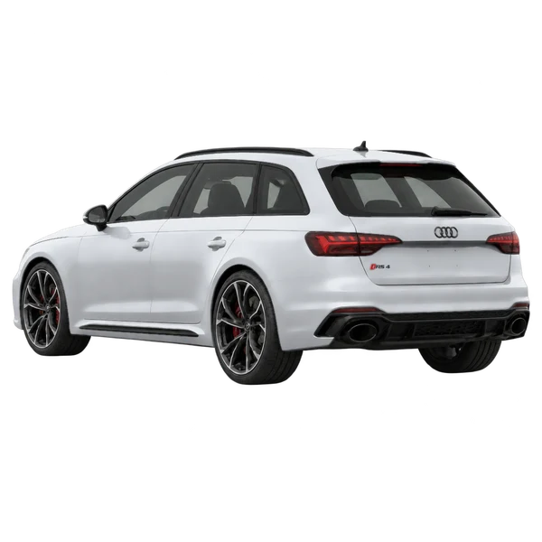 silver 2025 Audi RS4 rear three-quarter (facing left) view