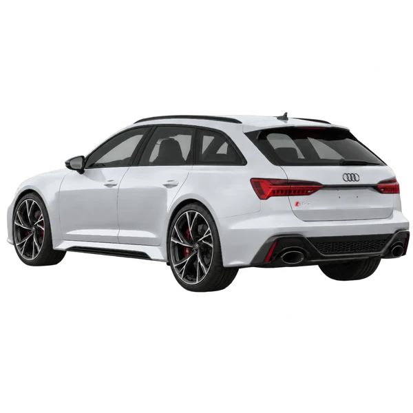 silver 2020 Audi RS6 rear three-quarter (facing left) view