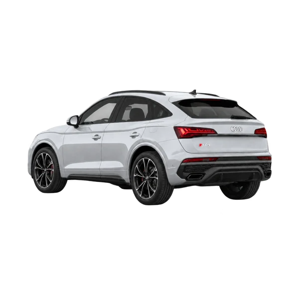 silver 2026 Audi SQ5 Sportback rear three-quarter (facing left) view