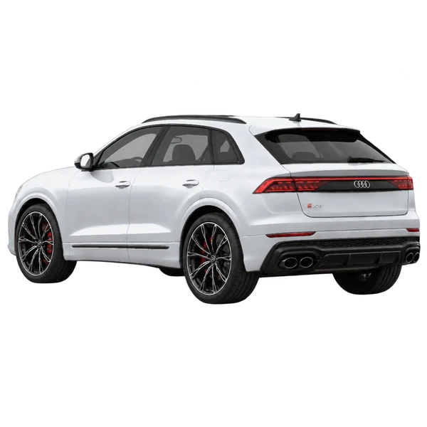 silver 2026 Audi SQ8 rear three-quarter (facing left) view
