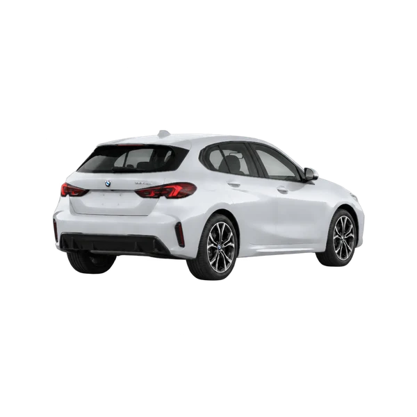 silver 2026 BMW 123 Xdrive rear three-quarter (facing left) view