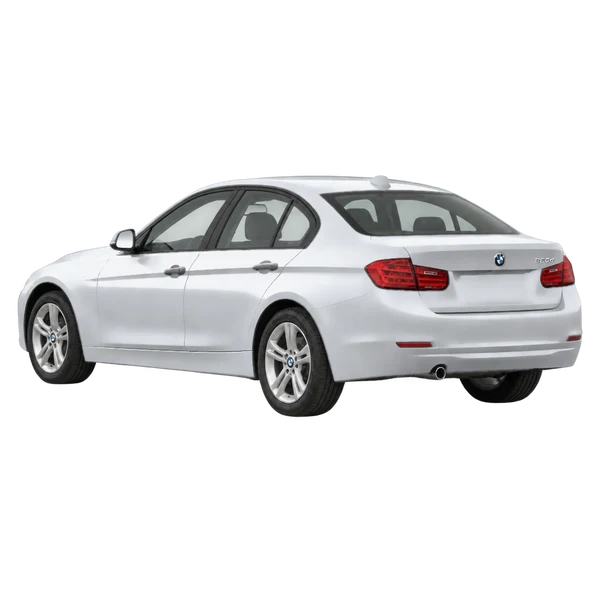 silver 2014 BMW 320D SE rear three-quarter (facing left) view