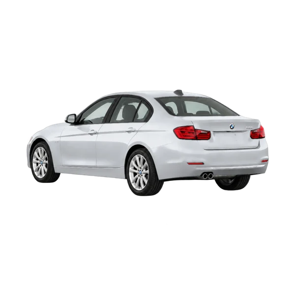 silver 2015 BMW 328i rear three-quarter (facing left) view