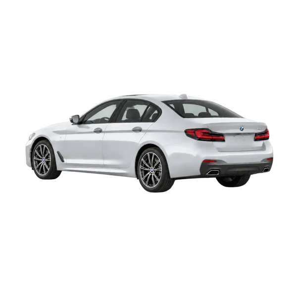 silver 2022 BMW 540i rear three-quarter (facing left) view