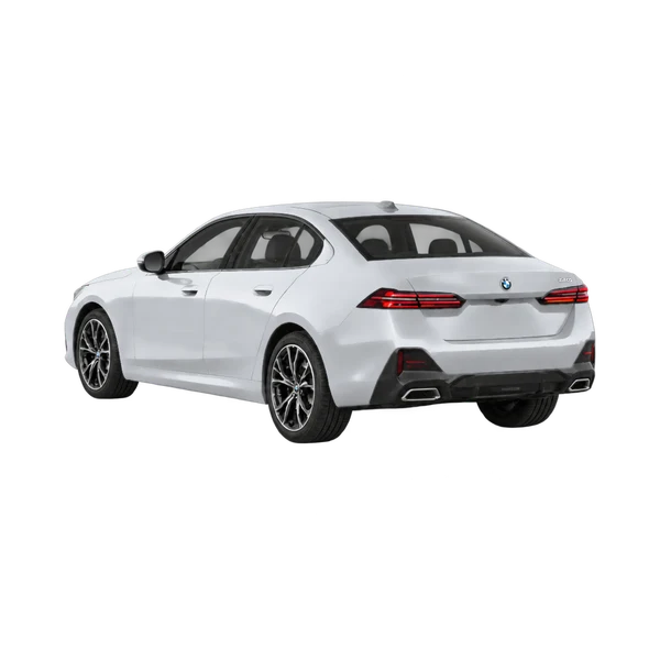 silver 2024 BMW 540i rear three-quarter (facing left) view