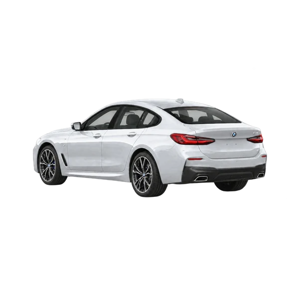silver 2023 BMW 6 Series rear three-quarter (facing left) view