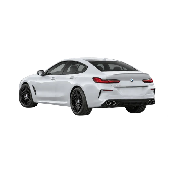 silver 2022 BMW Alpina B8 rear three-quarter (facing left) view