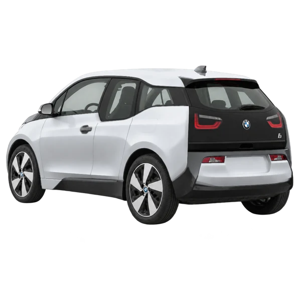 silver 2014 BMW i3 rear three-quarter (facing left) view