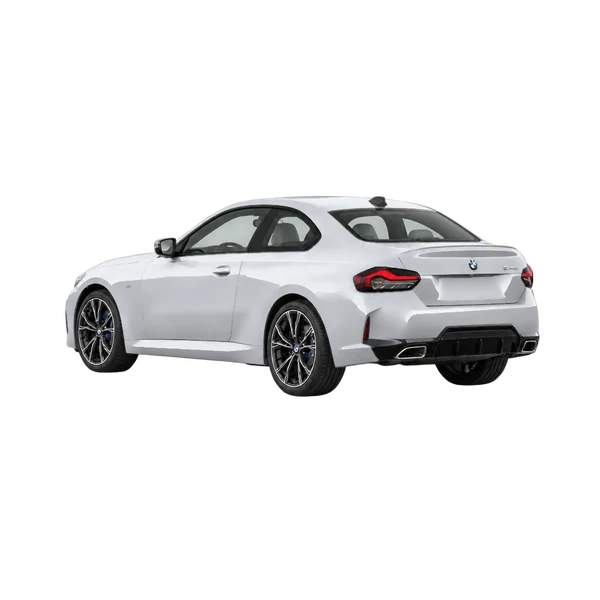 silver 2025 BMW M240i rear three-quarter (facing left) view