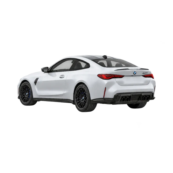 silver 2026 BMW M4 Competition M Xdrive rear three-quarter (facing left) view