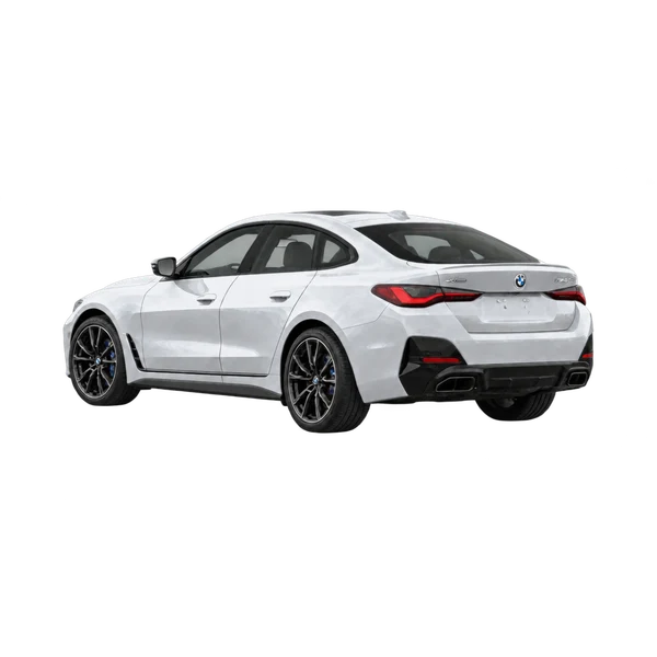 silver 2022 BMW M440i xDrive Gran Coupe rear three-quarter (facing left) view