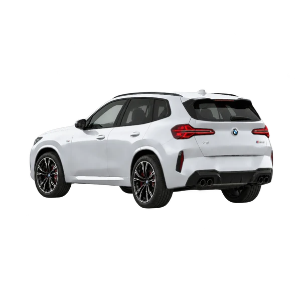silver 2025 BMW X3 M50 Xdrive rear three-quarter (facing left) view