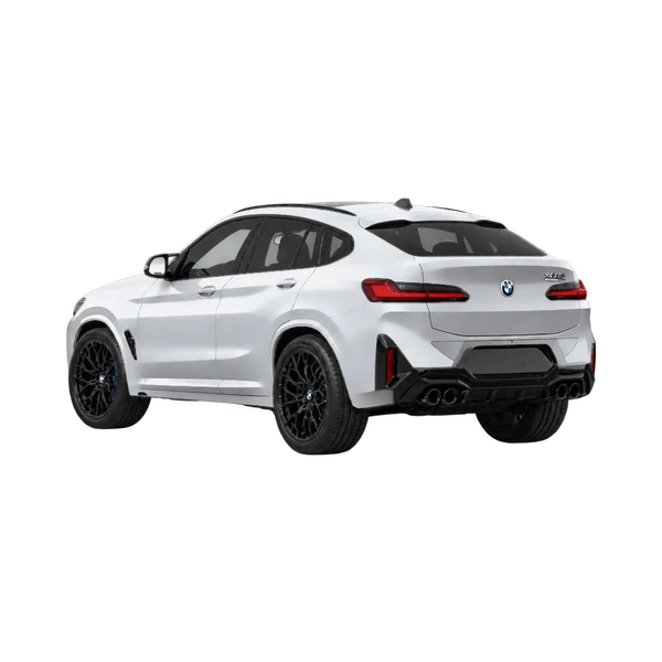 silver 2024 BMW X4 M Competition rear three-quarter (facing left) view