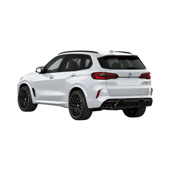 silver 2022 BMW X5 M rear three-quarter (facing left) view