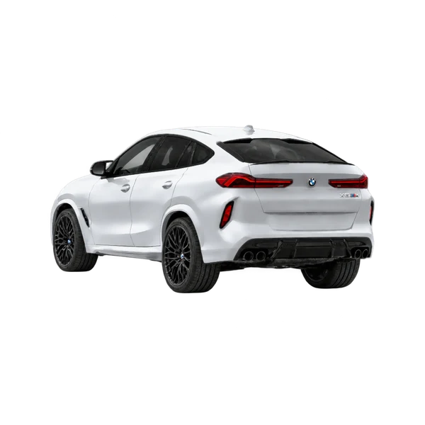 silver 2023 BMW X6 M rear three-quarter (facing left) view