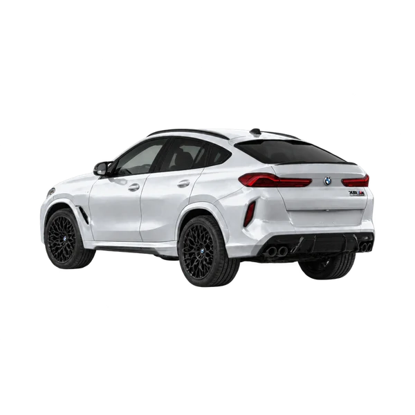 silver 2027 BMW X6 M Competition rear three-quarter (facing left) view