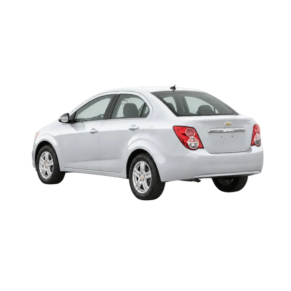 silver 2012 Chevrolet Aveo rear three-quarter (facing left) view