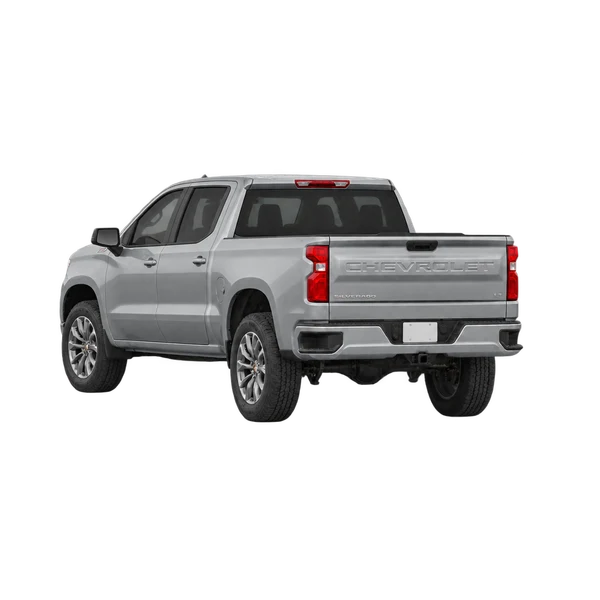 silver 2024 Chevrolet Silverado 1500 rear three-quarter (facing left) view