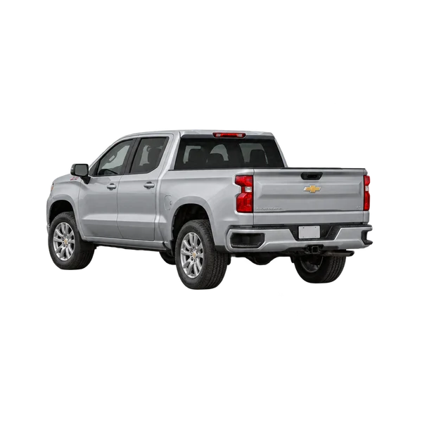 silver 2025 Chevrolet Silverado 1500 rear three-quarter (facing left) view