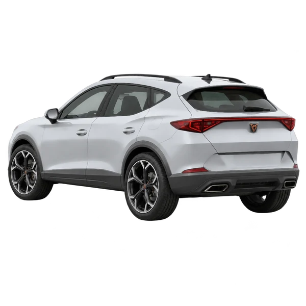 silver 2021 Cupra Formentor rear three-quarter (facing left) view
