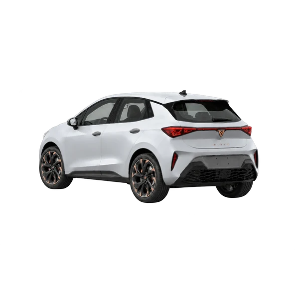silver 2026 Cupra Raval rear three-quarter (facing left) view