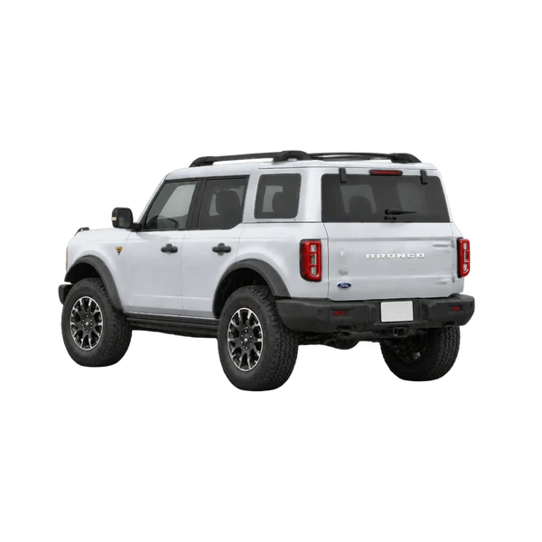 silver 2024 Ford Bronco Badlands rear three-quarter (facing left) view