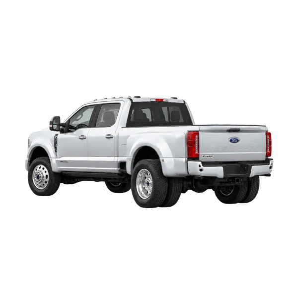silver 2023 Ford F-450 rear three-quarter (facing left) view