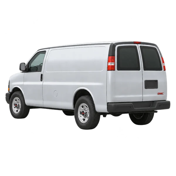 silver 2016 GMC Savana rear three-quarter (facing left) view