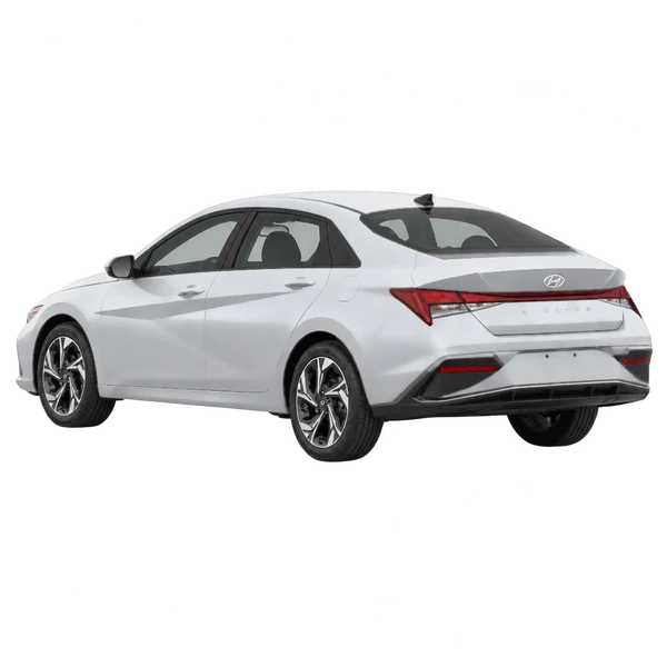 silver 2027 Hyundai Elantra rear three-quarter (facing left) view