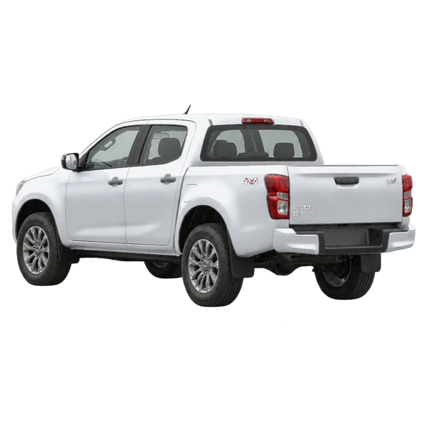 silver 2025 Isuzu D-Max rear three-quarter (facing left) view