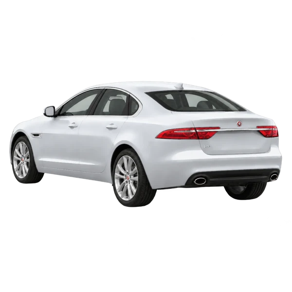 silver 2023 Jaguar XF Series rear three-quarter (facing left) view