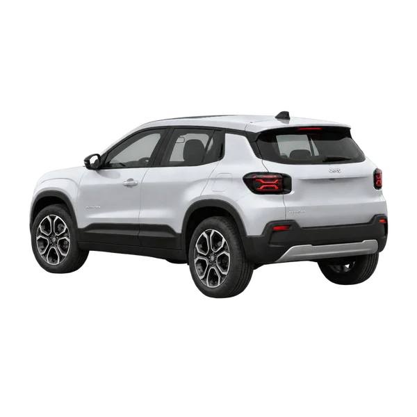silver 2024 Jeep Avenger rear three-quarter (facing left) view