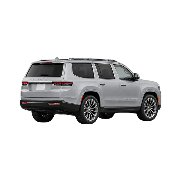 silver 2026 Jeep Grand Wagoneer L rear three-quarter (facing left) view