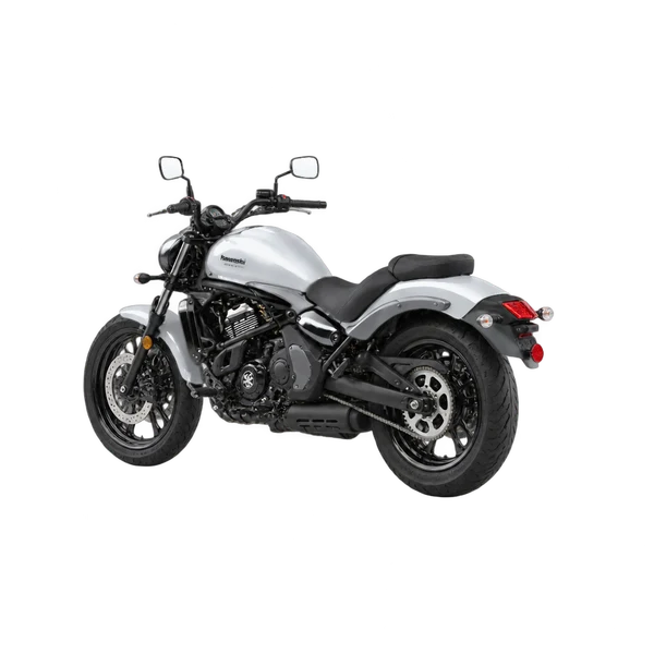 silver 2019 Kawasaki Vulcan S rear three-quarter (facing left) view