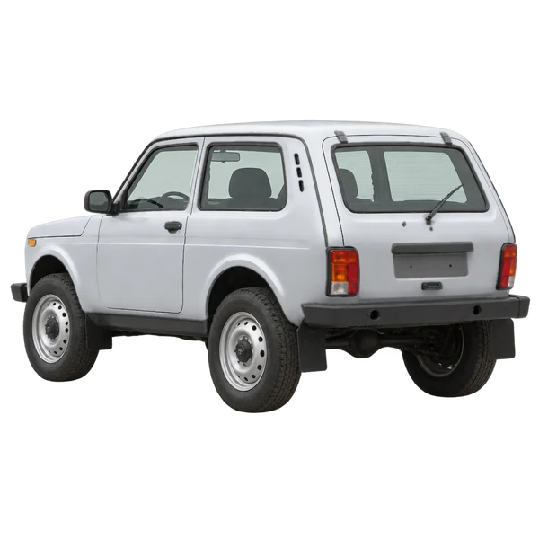 silver 2007 Lada Niva rear three-quarter (facing left) view