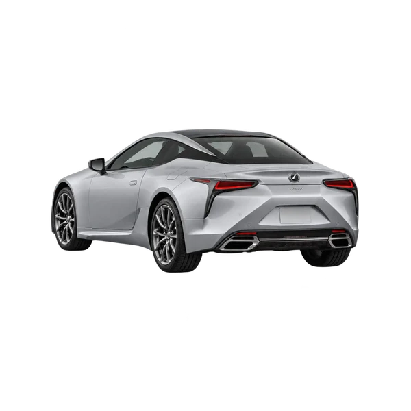 silver 2025 Lexus LC500 rear three-quarter (facing left) view