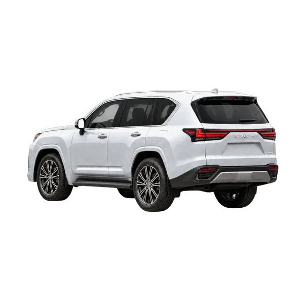 silver 2023 Lexus LX 600 rear three-quarter (facing left) view